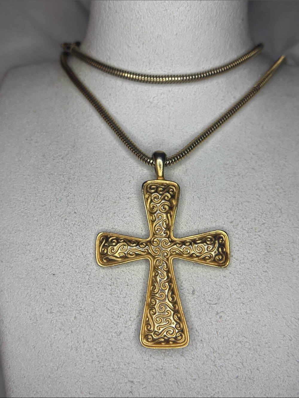 Anne Klein long gold vintage cross necklace